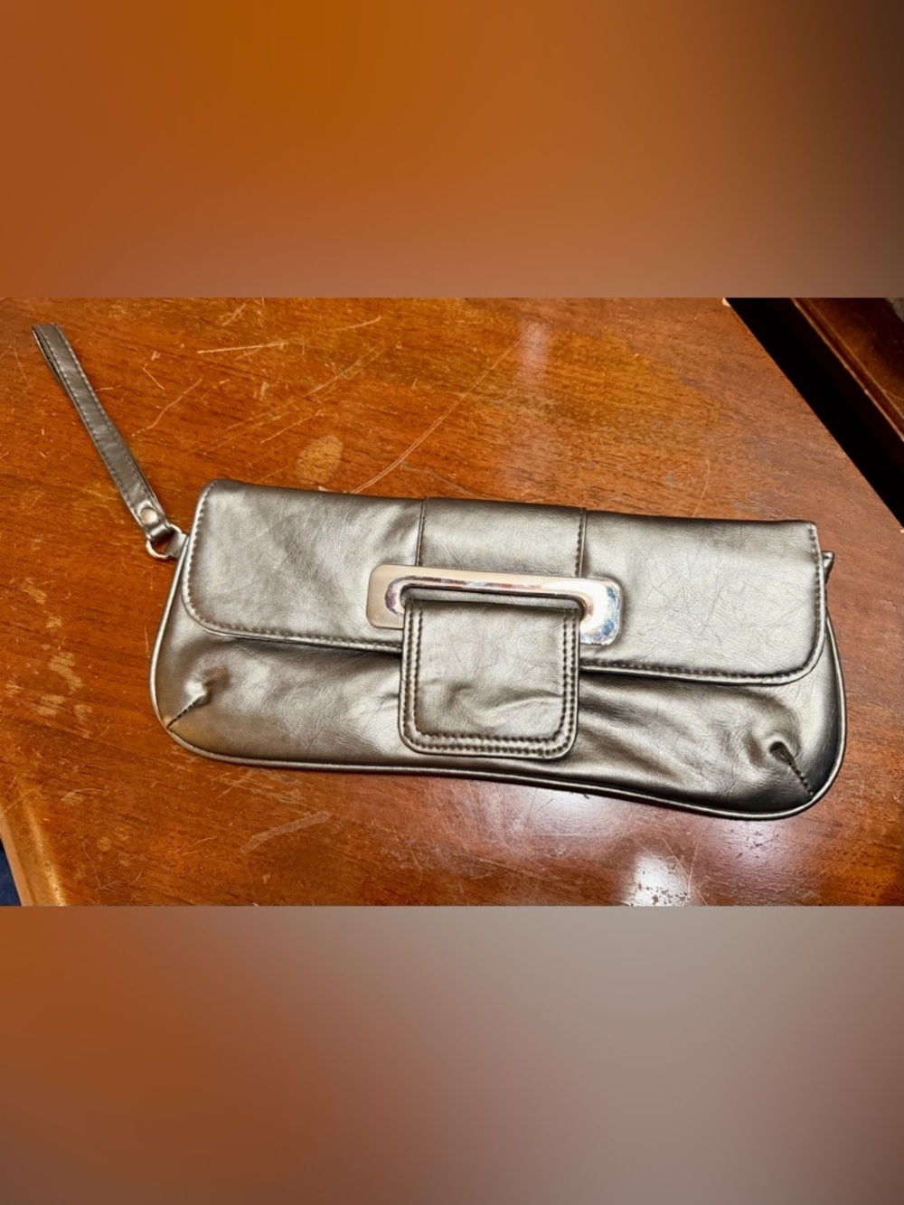 Metallic Champagne Wristlet Clutch – Faux Leather